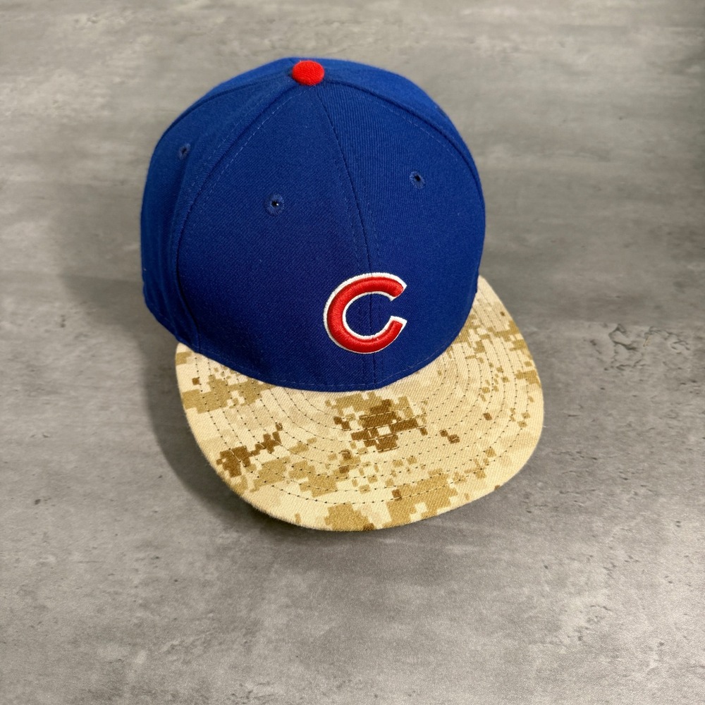 Vintage New Era Chicago Cubs Fitted Hat 7 5/8 Blue Digital Camo 59FIFTY USA Cap - Picture 1 of 8